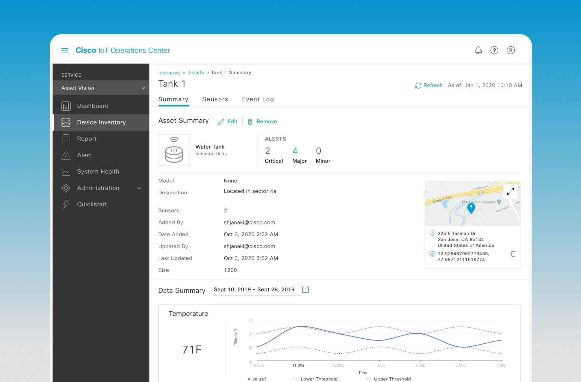 Cisco Asset Vision dashboard and mobile sign-in